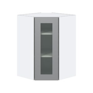 Willow Painted Slate Gray Assembled Corner Wall Cabinet with a Glass Door (24 in. W x 35 in. H x 24 in. D)