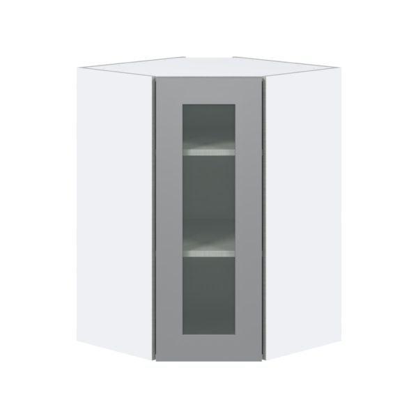 Willow Painted Slate Gray Assembled Corner Wall Cabinet with a Glass Door (24 in. W x 35 in. H x 24 in. D)