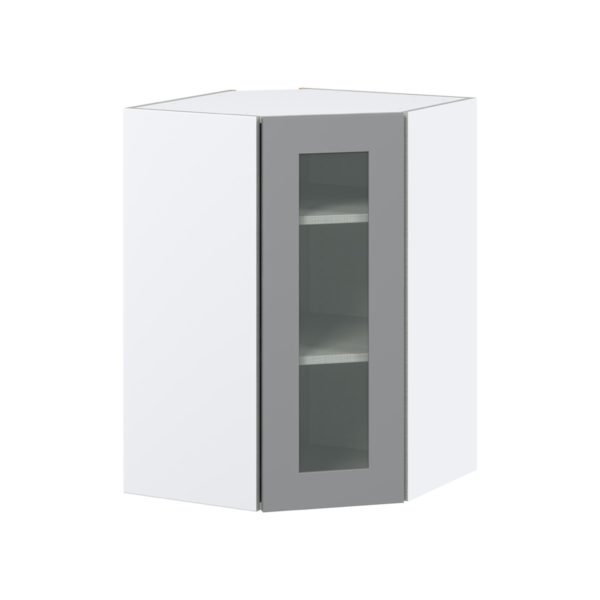 Willow Painted Slate Gray Assembled Corner Wall Cabinet with a Glass Door (24 in. W x 35 in. H x 24 in. D)