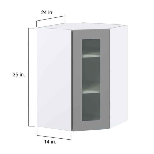 Willow Painted Slate Gray Assembled Corner Wall Cabinet with a Glass Door (24 in. W x 35 in. H x 24 in. D)