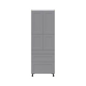 Willow Painted Slate Gray  Shaker Assembled Pantry  Cabinet with 2 Inner Drawers (30 in. W x 84.5 in. H x 24 in. D)