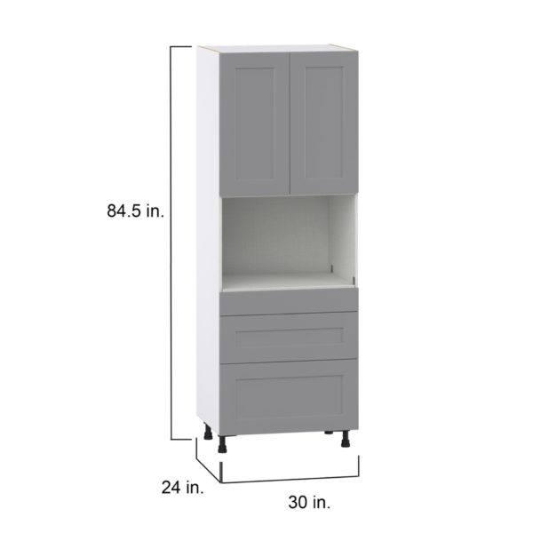 Willow Painted Slate Gray  Shaker Assembled Pantry Micro/Oven  Cabinet with 3 Drawers (30 in. W x 84.5 in. H x 24 in. D)