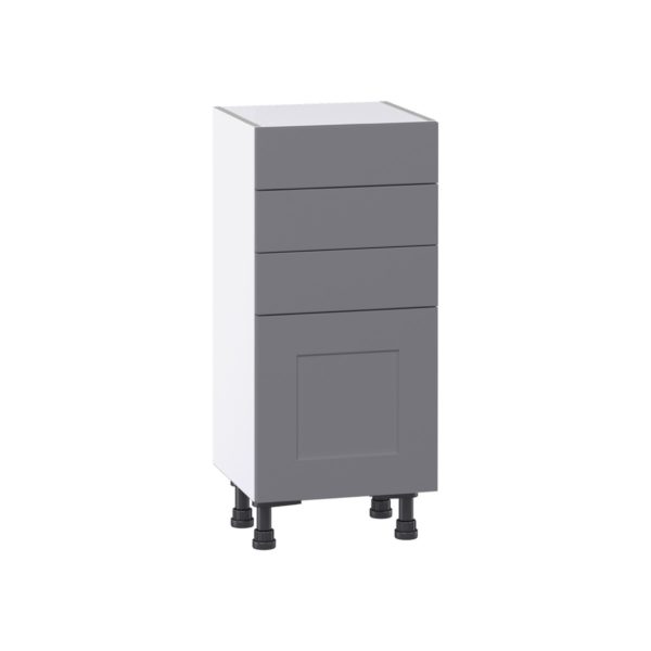 Willow Painted Slate Gray  Shaker Assembled Shallow Base Cabinet with 1 Door and Three 5 in. Drawers (15 in. W x 34.5 in. H x 14 in. D)