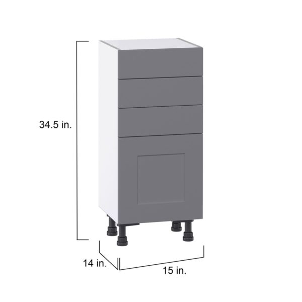 Willow Painted Slate Gray  Shaker Assembled Shallow Base Cabinet with 1 Door and Three 5 in. Drawers (15 in. W x 34.5 in. H x 14 in. D)