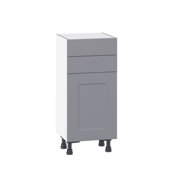 Willow Painted Slate Gray  Shaker Assembled Shallow Base Cabinet with 1 Door and Two 10 in. Drawers (15 in. W x 34.5 in. H x 14 in. D)