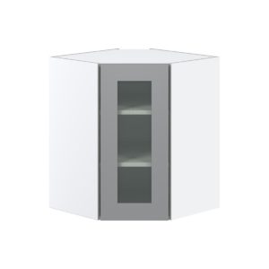 Willow Painted Slate Gray Assembled Corner Wall Cabinet with a Glass Door (24 in. W x 30 in. H x 24 in. D)