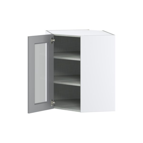 Willow Painted Slate Gray Assembled Corner Wall Cabinet with a Glass Door (24 in. W x 30 in. H x 24 in. D)