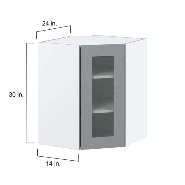 Willow Painted Slate Gray Assembled Corner Wall Cabinet with a Glass Door (24 in. W x 30 in. H x 24 in. D)