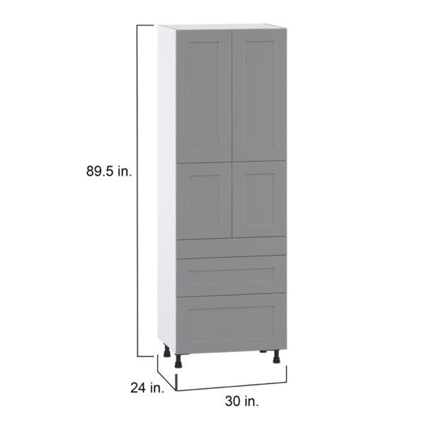 Willow Painted Slate Gray  Shaker Assembled Pantry  Cabinet with 3 Drawers and 2 Inner Drawers (30 in. W x 89.5 in. H x 24 in. D)