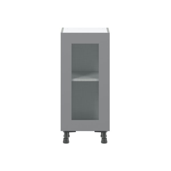 Willow Painted Slate Gray  Shaker Assembled Shallow Base Cabinet with a Full High Glass Door (15 in. W x 34.5 in. H x 14 in. D)