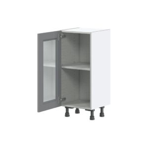 Willow Painted Slate Gray  Shaker Assembled Shallow Base Cabinet with a Full High Glass Door (15 in. W x 34.5 in. H x 14 in. D)