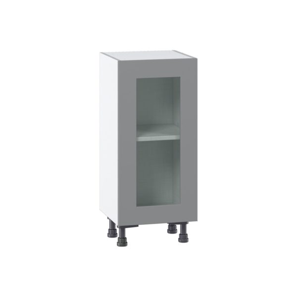 Willow Painted Slate Gray  Shaker Assembled Shallow Base Cabinet with a Full High Glass Door (15 in. W x 34.5 in. H x 14 in. D)