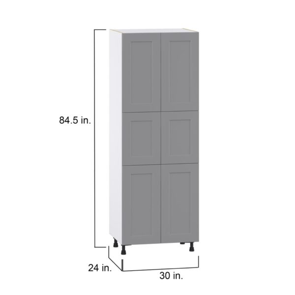 Willow Painted Slate Gray  Shaker Assembled Pantry  Cabinet with 5 Shelves (30 in. W x 84.5 in. H x 24 in. D)