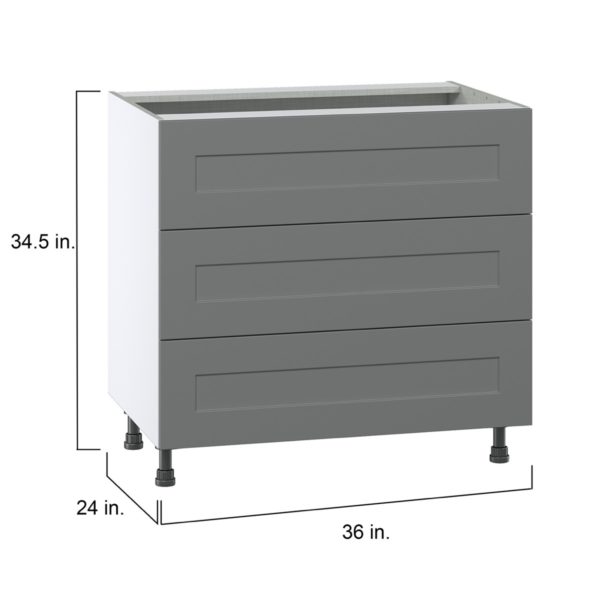 Willow Painted Slate Gray  Shaker Assembled Base Cabinet with Three 10 in. Drawers (36 in. W x 34.5 in. H x 24 in. D)