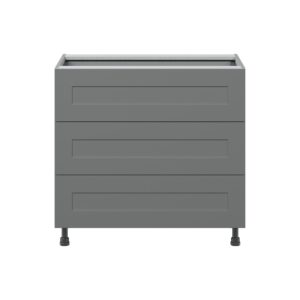 Willow Painted Slate Gray  Shaker Assembled Base Cabinet with Three 10 in. Drawers and 1 Inner Drawer (36 in. W x 34.5 in. H x 24 in. D)