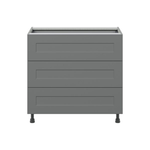 Willow Painted Slate Gray  Shaker Assembled Base Cabinet with Three 10 in. Drawers and 1 Inner Drawer (36 in. W x 34.5 in. H x 24 in. D)