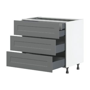 Willow Painted Slate Gray  Shaker Assembled Base Cabinet with Three 10 in. Drawers and 1 Inner Drawer (36 in. W x 34.5 in. H x 24 in. D)