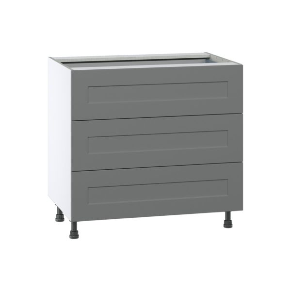 Willow Painted Slate Gray  Shaker Assembled Base Cabinet with Three 10 in. Drawers and 1 Inner Drawer (36 in. W x 34.5 in. H x 24 in. D)