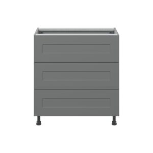 Willow Painted Slate Gray  Shaker Assembled Base Cabinet with Three 10 in. Drawers and 1 Inner Drawer (30 in. W x 34.5 in. H x 24 in. D)