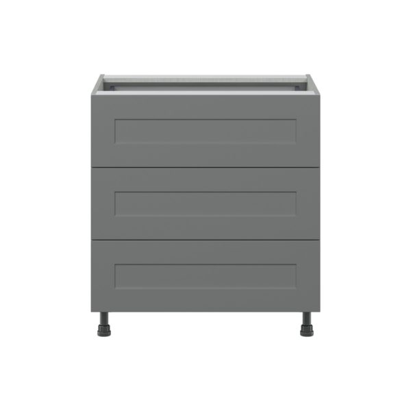 Willow Painted Slate Gray  Shaker Assembled Base Cabinet with Three 10 in. Drawers and 1 Inner Drawer (30 in. W x 34.5 in. H x 24 in. D)