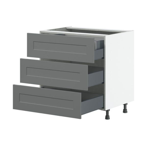 Willow Painted Slate Gray  Shaker Assembled Base Cabinet with Three 10 in. Drawers and 1 Inner Drawer (30 in. W x 34.5 in. H x 24 in. D)