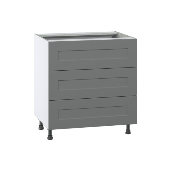 Willow Painted Slate Gray  Shaker Assembled Base Cabinet with Three 10 in. Drawers and 1 Inner Drawer (30 in. W x 34.5 in. H x 24 in. D)