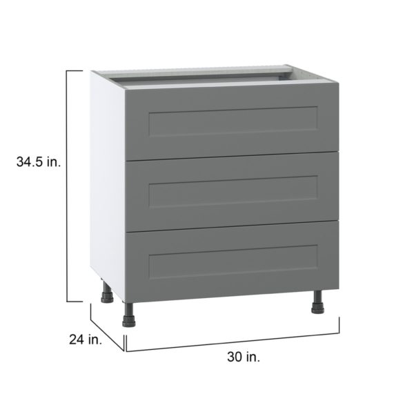 Willow Painted Slate Gray  Shaker Assembled Base Cabinet with Three 10 in. Drawers and 1 Inner Drawer (30 in. W x 34.5 in. H x 24 in. D)