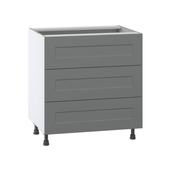 Willow Painted Slate Gray  Shaker Assembled Base Cabinet with Three 10 in. Drawers (30 in. W x 34.5 in. H x 24 in. D)