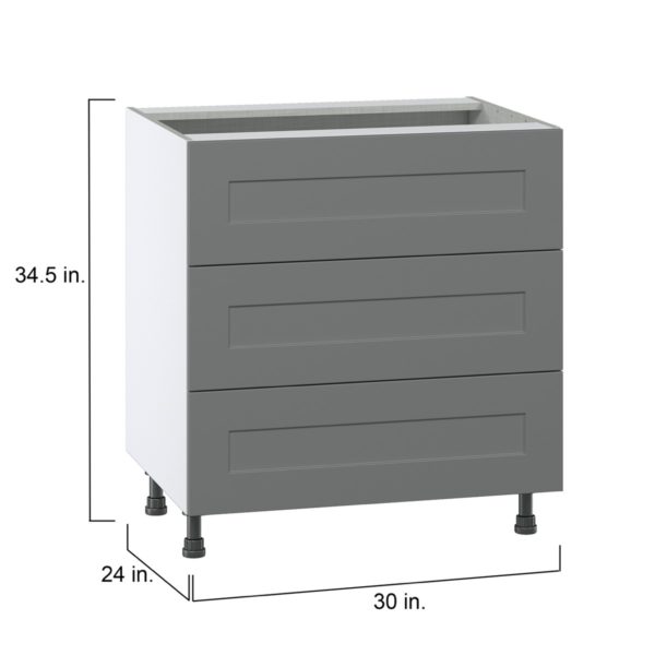 Willow Painted Slate Gray  Shaker Assembled Base Cabinet with Three 10 in. Drawers (30 in. W x 34.5 in. H x 24 in. D)