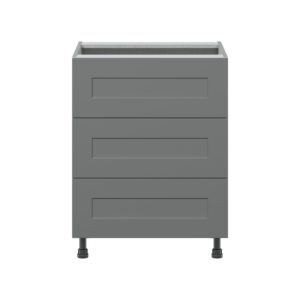 Willow Painted Slate Gray  Shaker Assembled Base Cabinet with Three 10 in. Drawers (24 in. W x 34.5 in. H x 24 in. D)