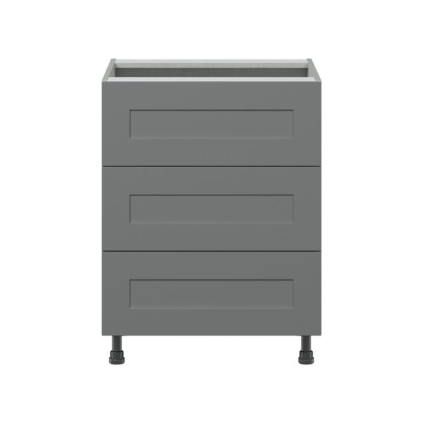 Willow Painted Slate Gray  Shaker Assembled Base Cabinet with Three 10 in. Drawers (24 in. W x 34.5 in. H x 24 in. D)