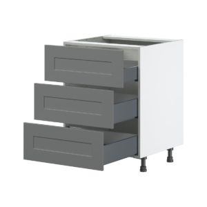 Willow Painted Slate Gray  Shaker Assembled Base Cabinet with Three 10 in. Drawers (24 in. W x 34.5 in. H x 24 in. D)