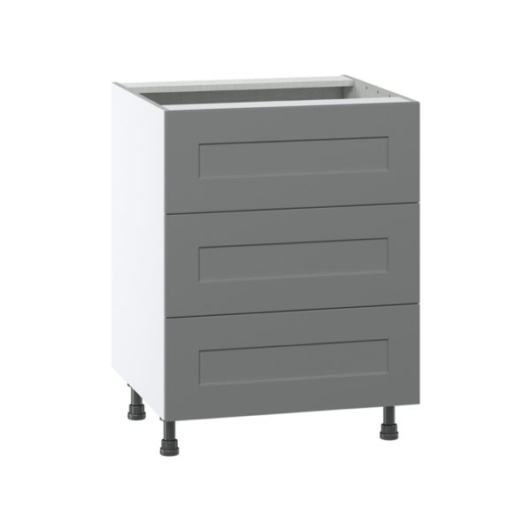 Willow Painted Slate Gray  Shaker Assembled Base Cabinet with Three 10 in. Drawers (24 in. W x 34.5 in. H x 24 in. D)