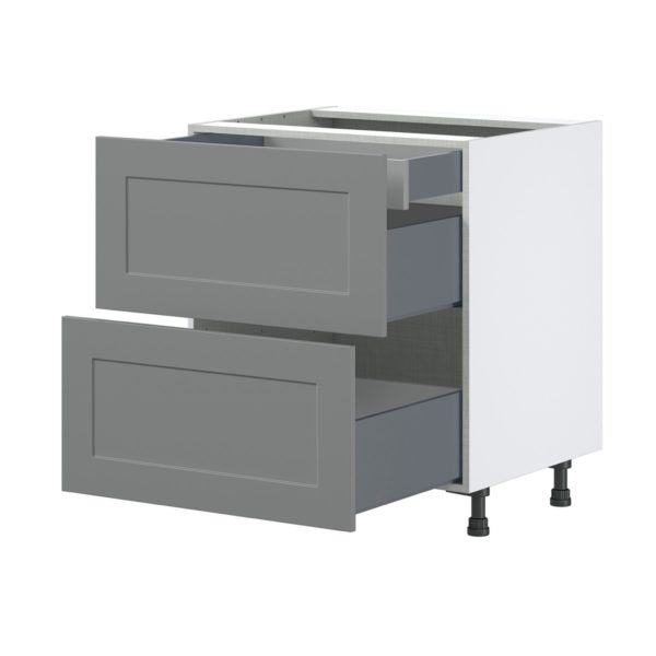 Willow Painted Slate Gray  Shaker Assembled Base Cabinet with 2 Drawers and 1 Inner Drawer (30 in. W x 34.5 in. H x 24 in. D)