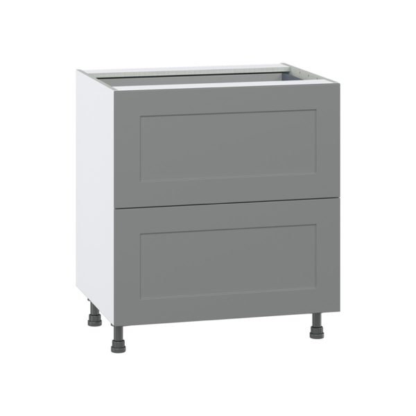 Willow Painted Slate Gray  Shaker Assembled Base Cabinet with 2 Drawers and 1 Inner Drawer (30 in. W x 34.5 in. H x 24 in. D)