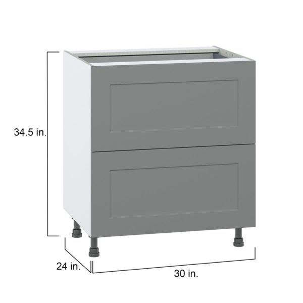 Willow Painted Slate Gray  Shaker Assembled Base Cabinet with 2 Drawers and 1 Inner Drawer (30 in. W x 34.5 in. H x 24 in. D)