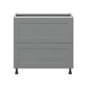 Willow Painted Slate Gray  Shaker Assembled Base Cabinet with 2 Drawers and 1 Inner Drawer (36 in. W x 34.5 in. H x 24 in. D)