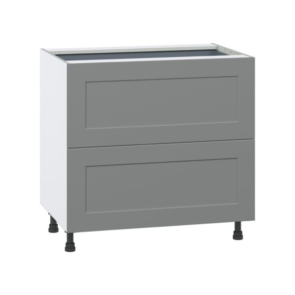 Willow Painted Slate Gray  Shaker Assembled Base Cabinet with 2 Drawers and 1 Inner Drawer (36 in. W x 34.5 in. H x 24 in. D)