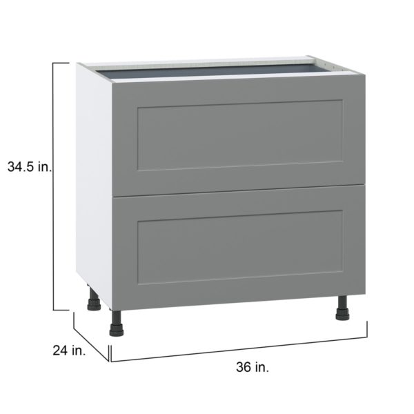 Willow Painted Slate Gray  Shaker Assembled Base Cabinet with 2 Drawers and 1 Inner Drawer (36 in. W x 34.5 in. H x 24 in. D)