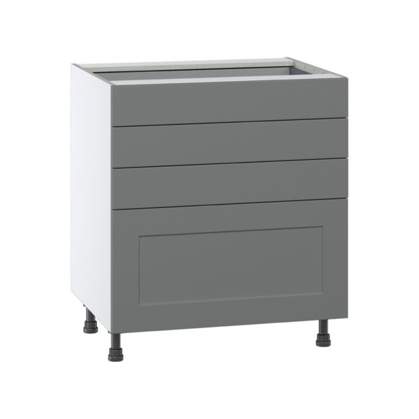 Willow Painted Slate Gray  Shaker Assembled Base Cabinet with 4 Drawers (30 in. W x 34.5 in. H x 24 in. D)