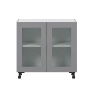 Willow Painted Slate Gray  Shaker Assembled Shallow Base Cabinet with 2 Full High Glass Doors (36 in. W x 34.5 in. H x 14 in. D)