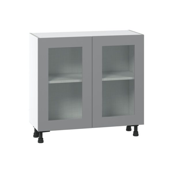 Willow Painted Slate Gray  Shaker Assembled Shallow Base Cabinet with 2 Full High Glass Doors (36 in. W x 34.5 in. H x 14 in. D)