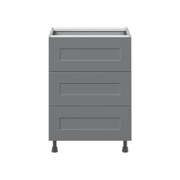 Willow Painted Slate Gray  Shaker Assembled Base Cabinet with Three 10 in. Drawers and 1 Inner Drawer (24 in. W x 34.5 in. H x 24 in. D)