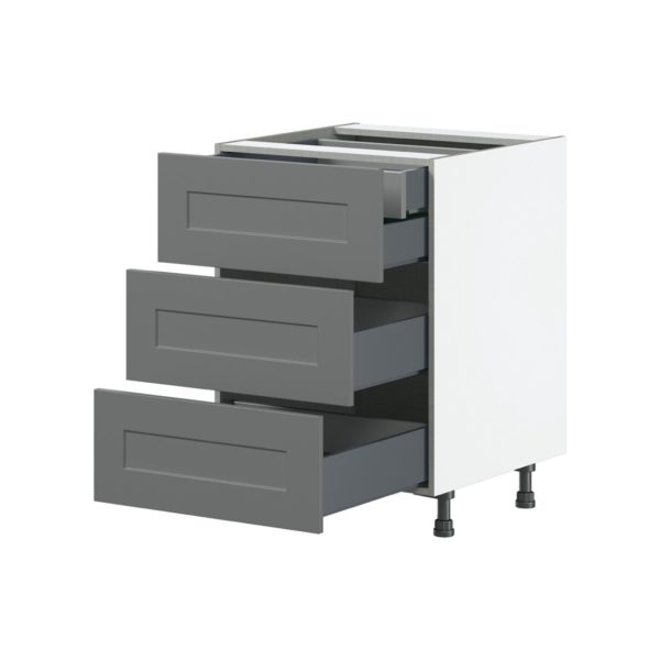 Willow Painted Slate Gray  Shaker Assembled Base Cabinet with Three 10 in. Drawers and 1 Inner Drawer (24 in. W x 34.5 in. H x 24 in. D)