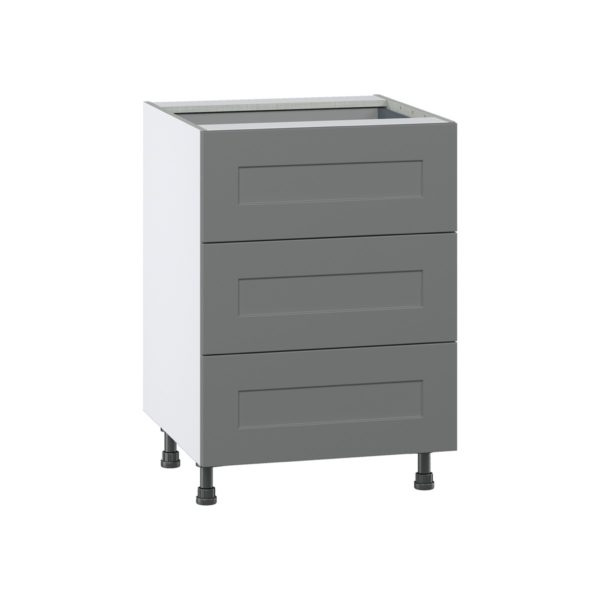 Willow Painted Slate Gray  Shaker Assembled Base Cabinet with Three 10 in. Drawers and 1 Inner Drawer (24 in. W x 34.5 in. H x 24 in. D)