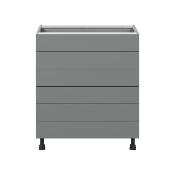 Willow Painted Slate Gray  Shaker Assembled Base Cabinet with 6 Drawers (30 in. W x 34.5 in. H x 24 in. D)