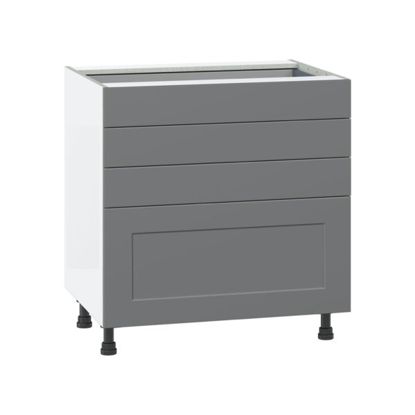 Willow Painted Slate Gray  Shaker Assembled Base Cabinet with 4 Drawers (36 in. W x 34.5 in. H x 24 in. D)