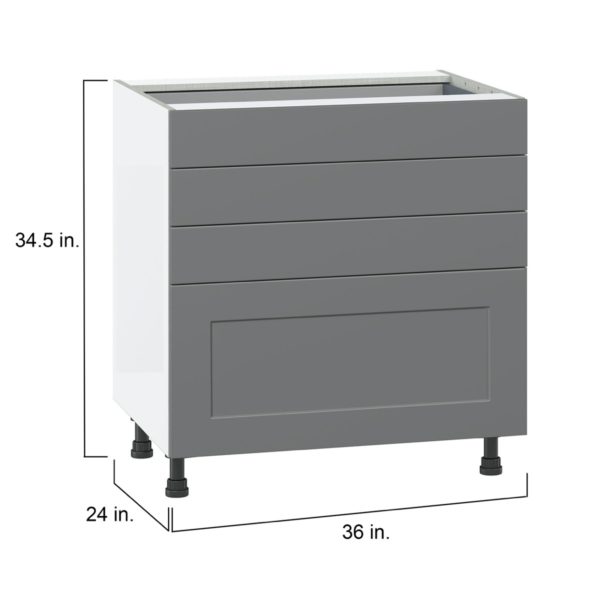 Willow Painted Slate Gray  Shaker Assembled Base Cabinet with 4 Drawers (36 in. W x 34.5 in. H x 24 in. D)