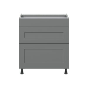 Willow Painted Slate Gray  Shaker Assembled Base Cabinet with 3 Drawers (30 in. W x 34.5 in. H x 24 in. D)