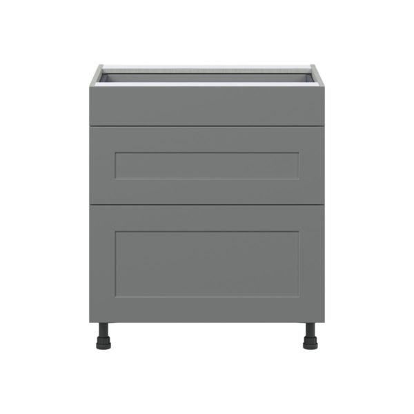 Willow Painted Slate Gray  Shaker Assembled Base Cabinet with 3 Drawers (30 in. W x 34.5 in. H x 24 in. D)